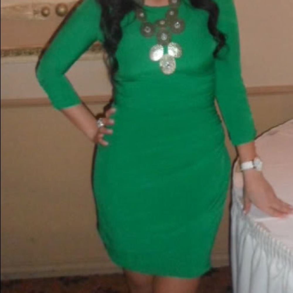 Draped open back midi sleeve dress